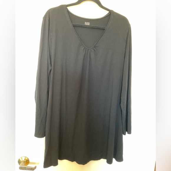 Eileen Fisher 3/4 Sleeve Black Pullover V-Neck Shirt in Size 1X - Picture 1 of 6